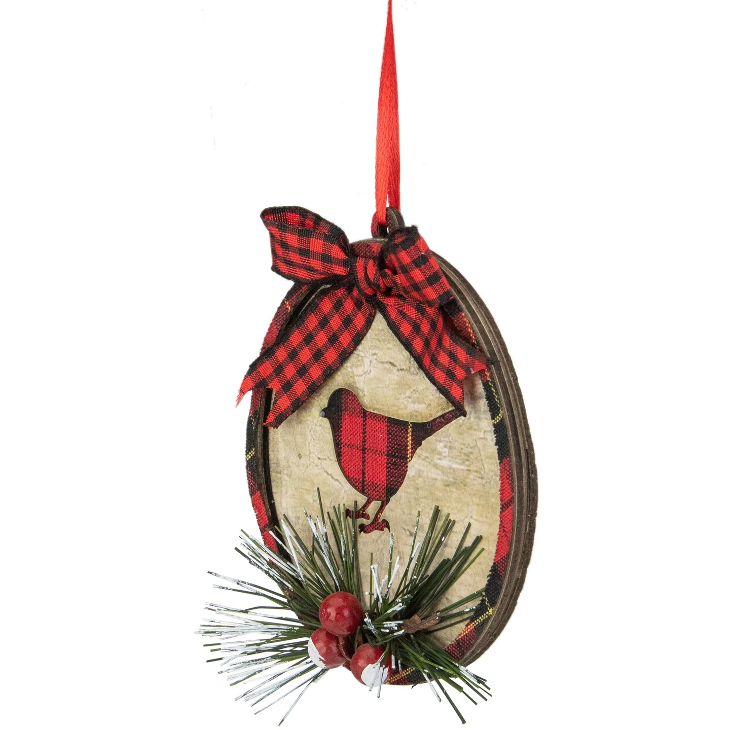 Northlight Plaid Cardinal Disc Christmas Ornament - 4" - Red And Black 7 Northlight Plaid Cardinal Disc Christmas Ornament - 4" - Red And Black - Image 5
