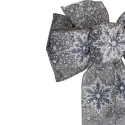 Northlight Snowflake 6-Loop Christmas Bow Decoration - 9" X 14" - Gray And White -Northlight 4612229840546710752