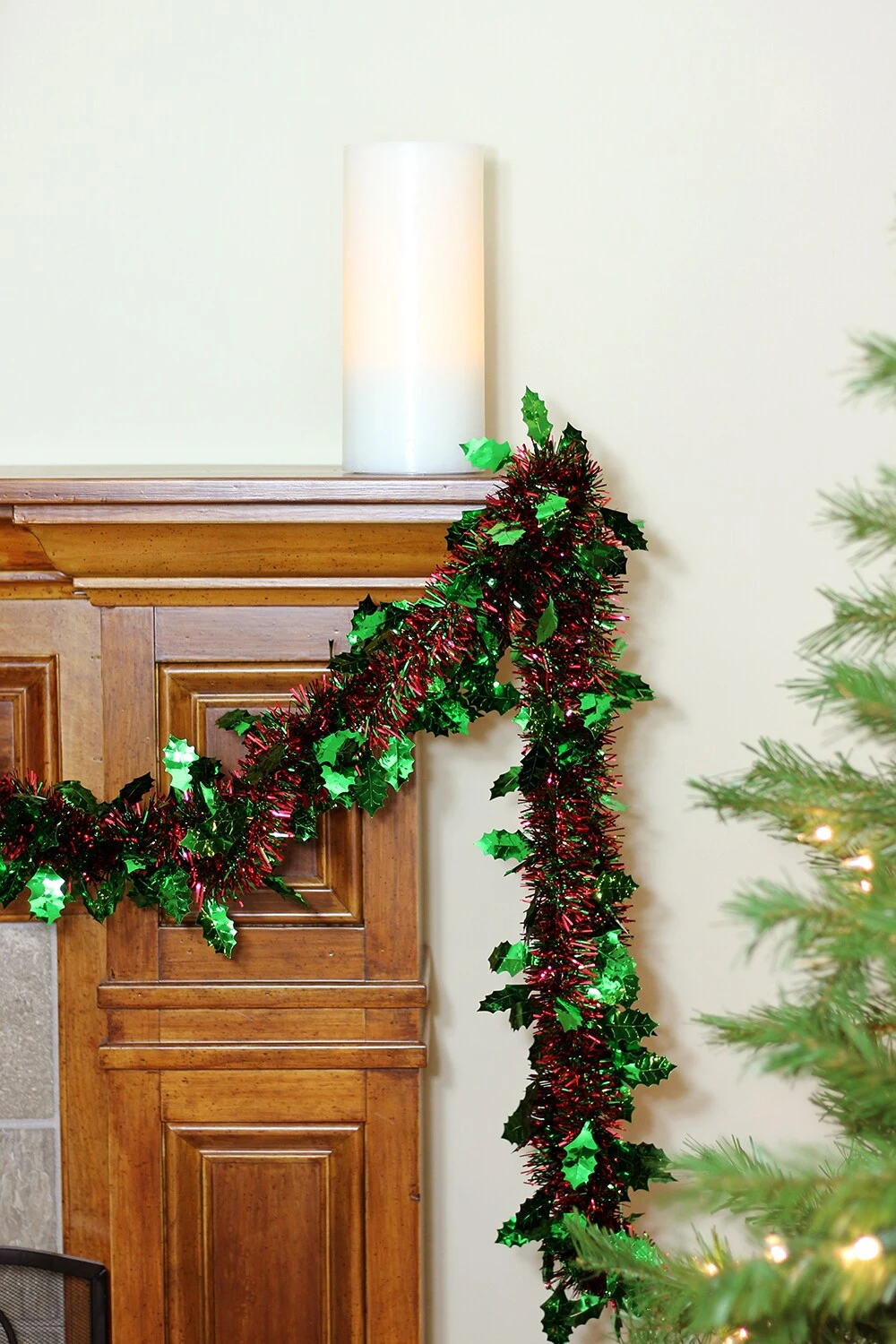 Northlight Shiny Tinsel Commercial Christmas Garland With Holly 50' - Red And Green - Unlit 6 Northlight Shiny Tinsel Commercial Christmas Garland With Holly 50' - Red And Green - Unlit - Image 4