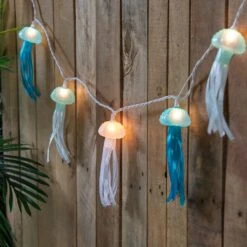 Northlight Jellyfish Patio Light Set - Blue And White - 6' White Wire - 10ct -Northlight 4612235385677187552 2