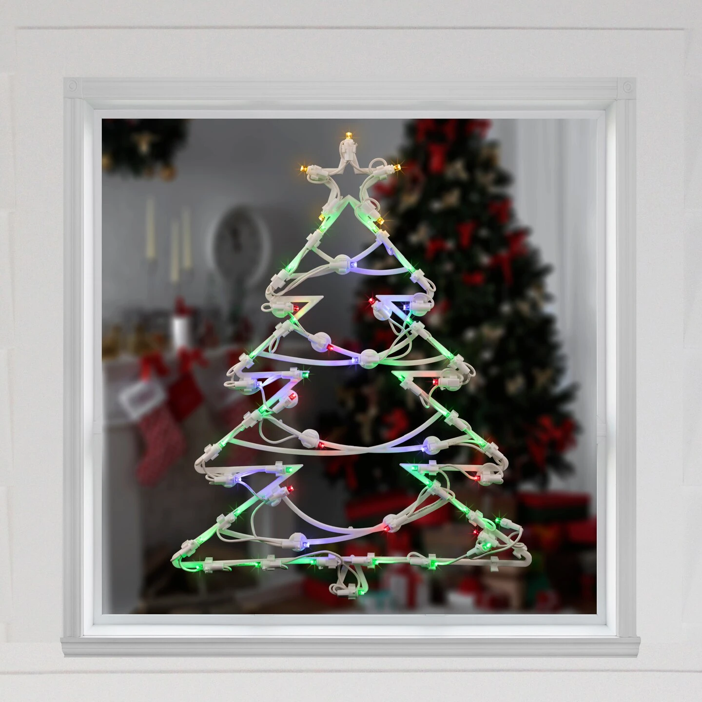 Northlight LED Lighted Christmas Tree Window Silhouette Decoration - 16" - Multicolor Lights White 6 Northlight LED Lighted Christmas Tree Window Silhouette Decoration - 16" - Multicolor Lights White - Image 4