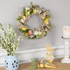 Northlight Flowers And Speckled Eggs Artificial Easter Wreath - 12" Brown -Northlight 4612237426965657616