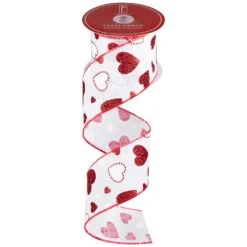 Northlight Glitter Hearts Valentine's Day Wired Craft Ribbon- 2.5" X 10 Yards - White And Red -Northlight 46852232482992