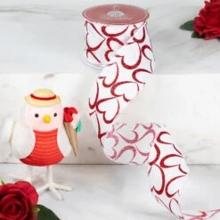 Northlight Glitter Hearts Valentine's Wired Craft Ribbon - 2.5" X 10 Yards - White And Red -Northlight 46852769353904 2