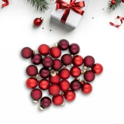 Northlight 2-Finish Mini Christmas Glass Ball Ornaments - 1" (25mm) - Red And Burgundy - 28ct