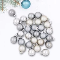Northlight 2-Finish Christmas Mini Glass Ball Ornaments - 1" (25mm) - Silver And Gray- 28ct