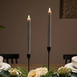 Northlight LED Flameless Flickering Taper Glittered Christmas Candles - 11" - Silver - Set 2 -Northlight 472480676461360