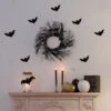 Northlight Lighted Halloween Twig Wreath With Bats - Warm White LED Lights - 22" - Black