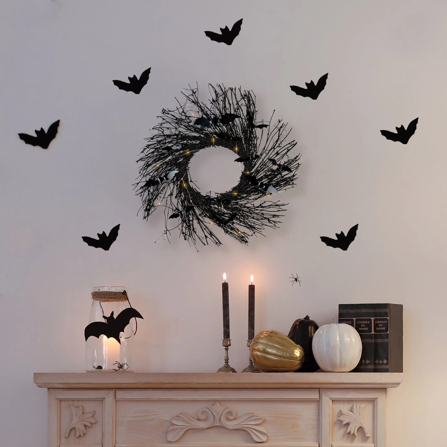 Northlight Lighted Halloween Twig Wreath With Bats - Warm White LED Lights - 22" - Black 3 Northlight Lighted Halloween Twig Wreath With Bats - Warm White LED Lights - 22" - Black