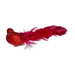 Northlight Glittered Bird With Feather Tail Christmas Clip On Ornament - 7" - Red -Northlight 472543089542368