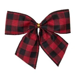 Northlight Buffalo Plaid And Burlap 2-Loop Christmas Bow Decorations - 5.5" - Pack Of 6 Red -Northlight 472543110513888