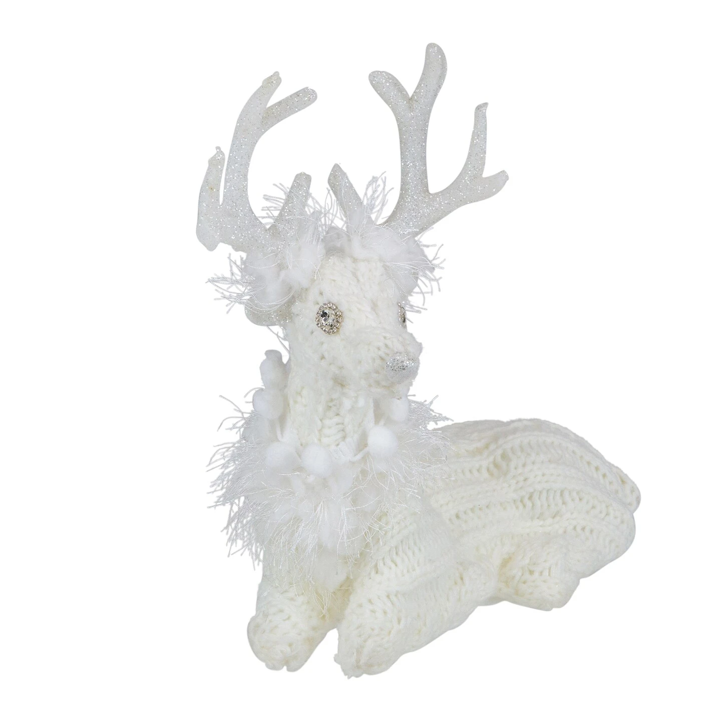 Northlight Cable Knit Sweater Sitting Reindeer Christmas Figure - 9.75" White 6 Northlight Cable Knit Sweater Sitting Reindeer Christmas Figure - 9.75" White - Image 4