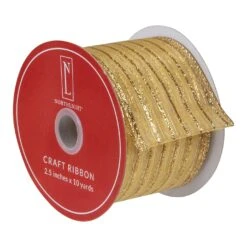 Northlight Gold Glitter Striped Christmas Wired Craft Ribbon 2.5" X 10 Yards 10 Northlight Gold Glitter Striped Christmas Wired Craft Ribbon 2.5" X 10 Yards -Northlight 472543848711392