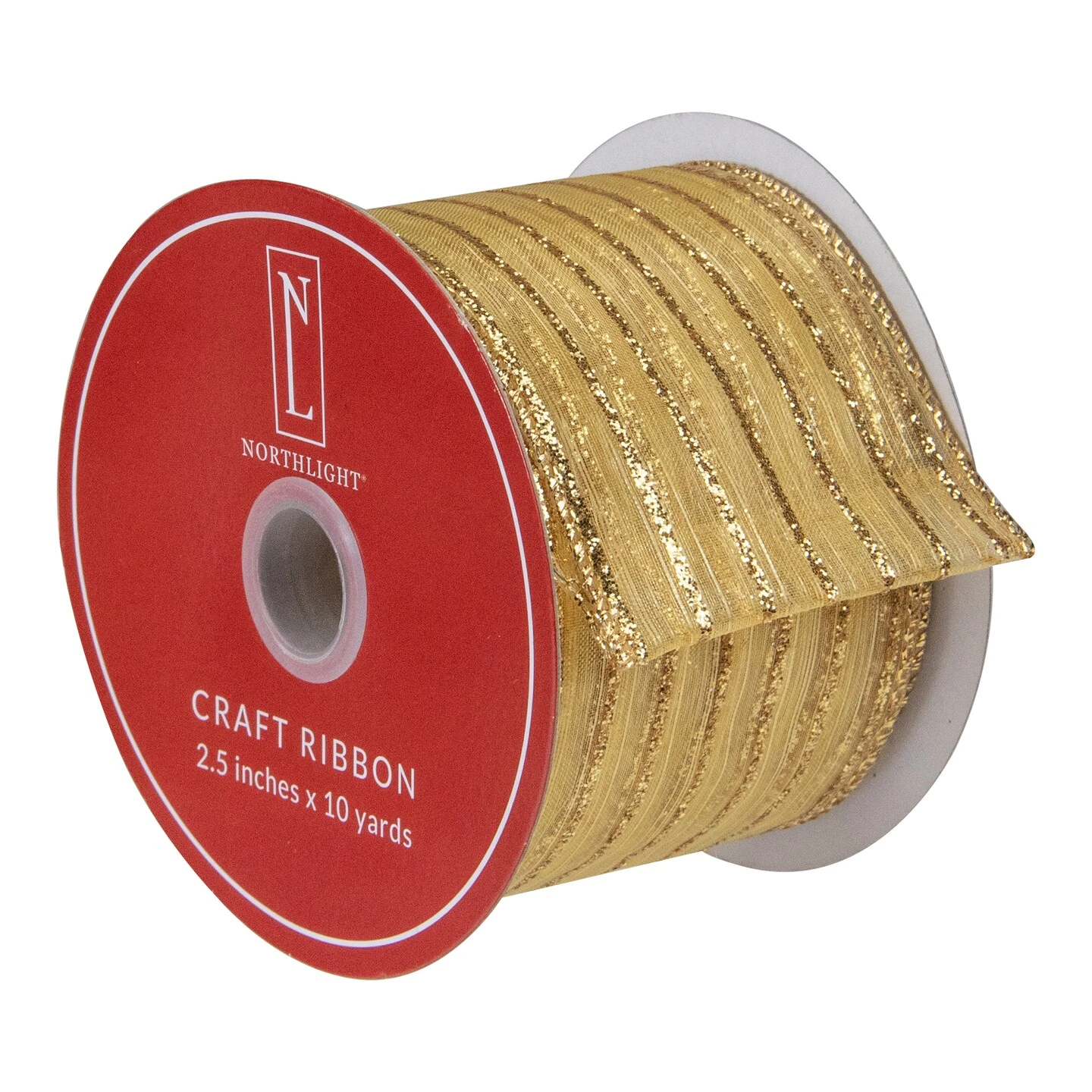 Northlight Gold Glitter Striped Christmas Wired Craft Ribbon 2.5" X 10 Yards 6 Northlight Gold Glitter Striped Christmas Wired Craft Ribbon 2.5" X 10 Yards - Image 4