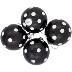 Northlight Shiny Finish Polka Dots Christmas Glass Ball Ornaments - 3" (80mm) - Black And White - Set Of 4 -Northlight 472544016680160