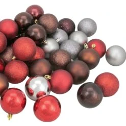 Northlight Shatterproof 4-Finish Christmas Ball Ornaments - 2.5" (60mm) - Brown, Red And Silver - 60ct -Northlight 472544282821856