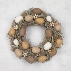 Northlight 12" Natural Earth Speckled Egg Easter Twig Wreath Brown -Northlight 472544360416480