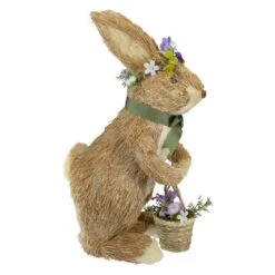 Northlight 15" Brown Sisal Bunny Rabbit With Basket Easter Figure -Northlight 472545019118816