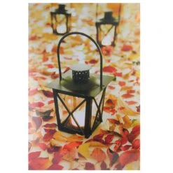 Northlight LED Lighted Fall Foliage And Lanterns Canvas Wall Art 23.5" X 15.5" Black -Northlight 472673409416160 2