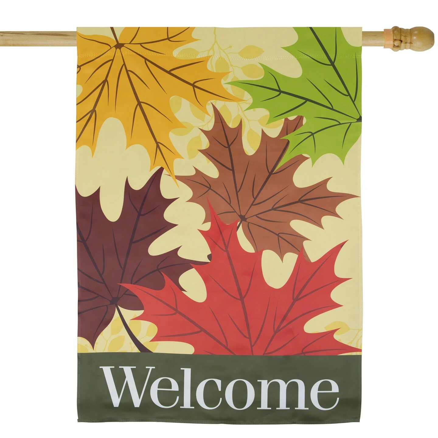 Northlight Red And Yellow Fall Leaves Welcome Outdoor House Flag 28" X 40" Beige 6 Northlight Red And Yellow Fall Leaves Welcome Outdoor House Flag 28" X 40" Beige - Image 4