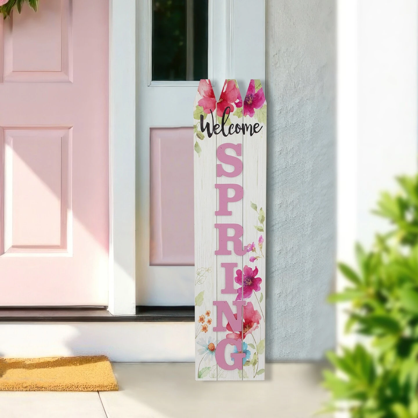 Northlight 40" Welcome Spring Floral Outdoor Porch Board Sign Decoration Pink 4 Northlight 40" Welcome Spring Floral Outdoor Porch Board Sign Decoration Pink - Image 2