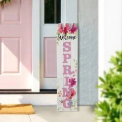 Northlight 40" Welcome Spring Floral Outdoor Porch Board Sign Decoration Pink