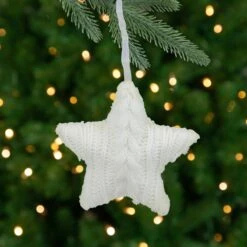 Northlight Plush Cable Knitted Star Hanging Christmas Ornament - 4" - Cream White Ivory -Northlight 479733145606352 2