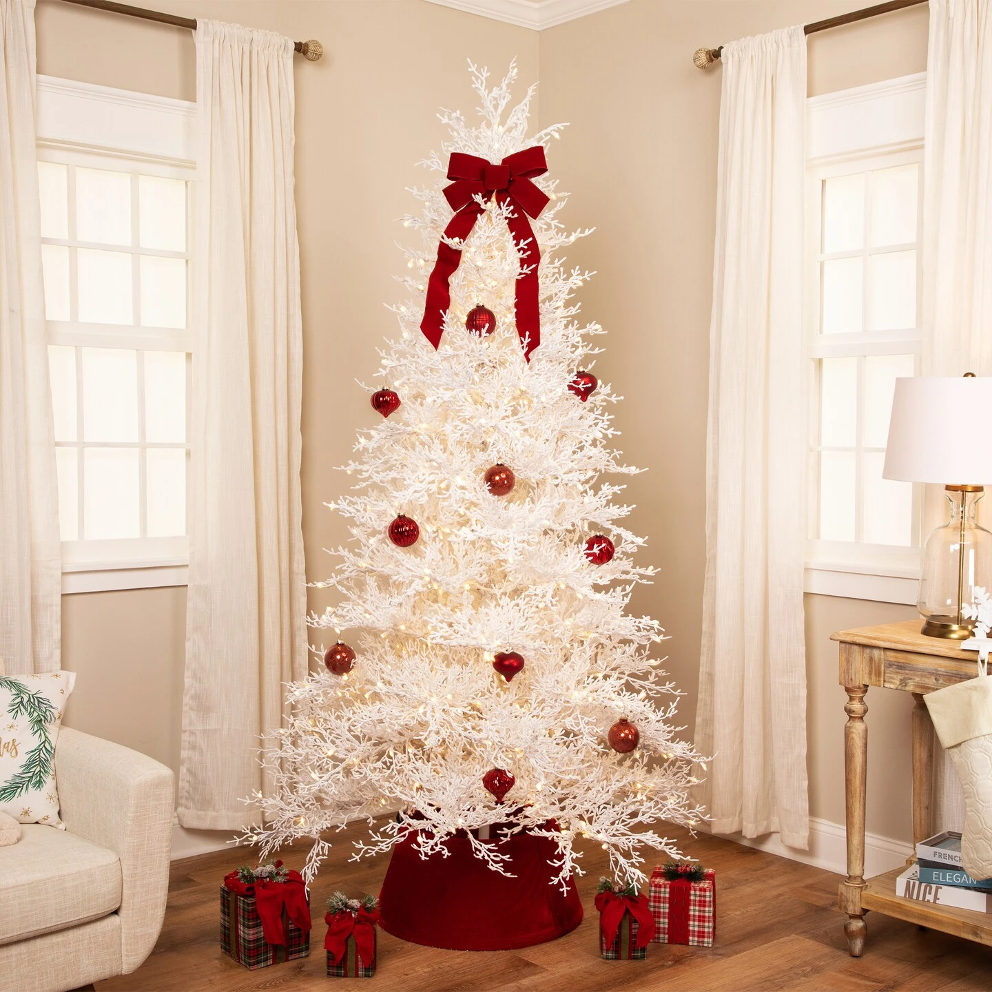 Northlight Pre-Lit Flocked Twig Artificial Christmas Tree - 6.5' - Warm White LED 10 Northlight Pre-Lit Flocked Twig Artificial Christmas Tree - 6.5' - Warm White LED - Image 8