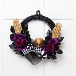 Northlight Skeleton With Glittered Roses Artificial Halloween Twig Wreath - 22" - Unlit Black