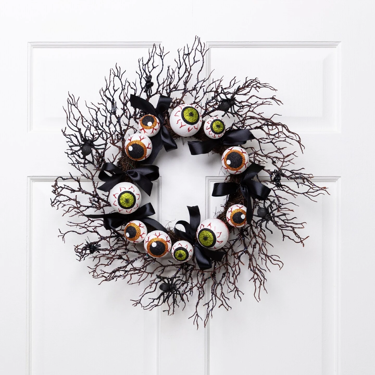 Northlight Eyeballs And Spiders Halloween Twig Wreath - 24" - Unlit Black 10 Northlight Eyeballs And Spiders Halloween Twig Wreath - 24" - Unlit Black - Image 8