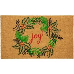 Northlight Natural Coir "Joy" Wreath Christmas Doormat 18" X 30" Brown