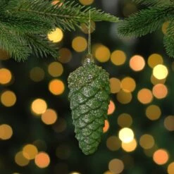 Northlight 5.5" Green And Gold Glitter Beaded Pine Cone Christmas Ornament -Northlight 500808735908512