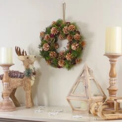 Northlight 12" Green, Gold, And Red Glitter Pinecones Christmas Wreath -Northlight 500808832377504