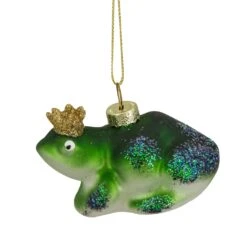 Northlight Prince Frog In A Crown Glass Christmas Ornament - 3" - Green And Blue