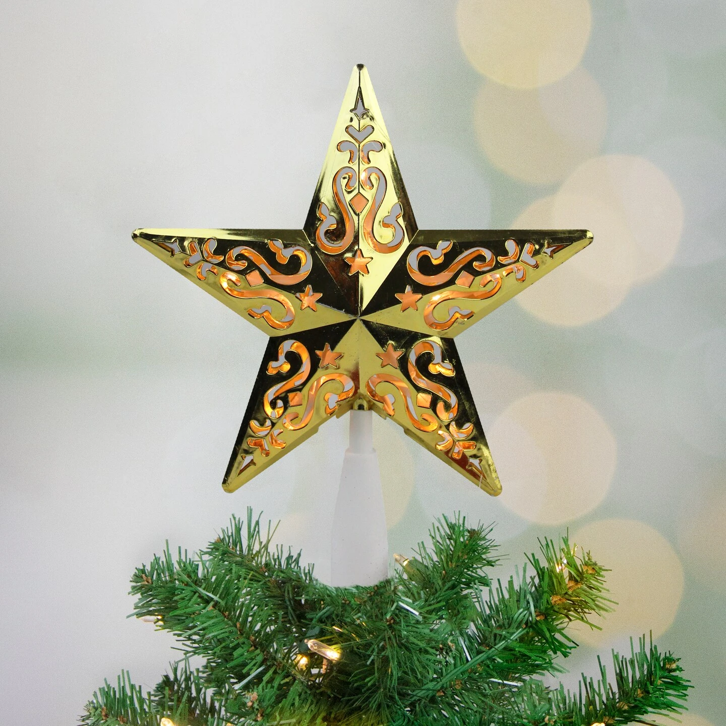 Northlight 8.5" Lighted Gold And White Star Cut-Out Design Christmas Tree Topper - Clear Lights 5 Northlight 8.5" Lighted Gold And White Star Cut-Out Design Christmas Tree Topper - Clear Lights - Image 3