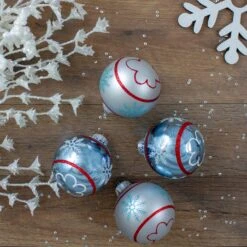 Northlight 4ct Silver And Blue Snowflake Glass Ball Christmas Ornament 2.75" (70mm) 12 Northlight 4ct Silver And Blue Snowflake Glass Ball Christmas Ornament 2.75" (70mm) -Northlight 500809430590112