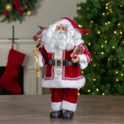 Northlight 18-Inch Standing Curly Beard Santa Christmas Figure With Presents Red -Northlight 500809583157920