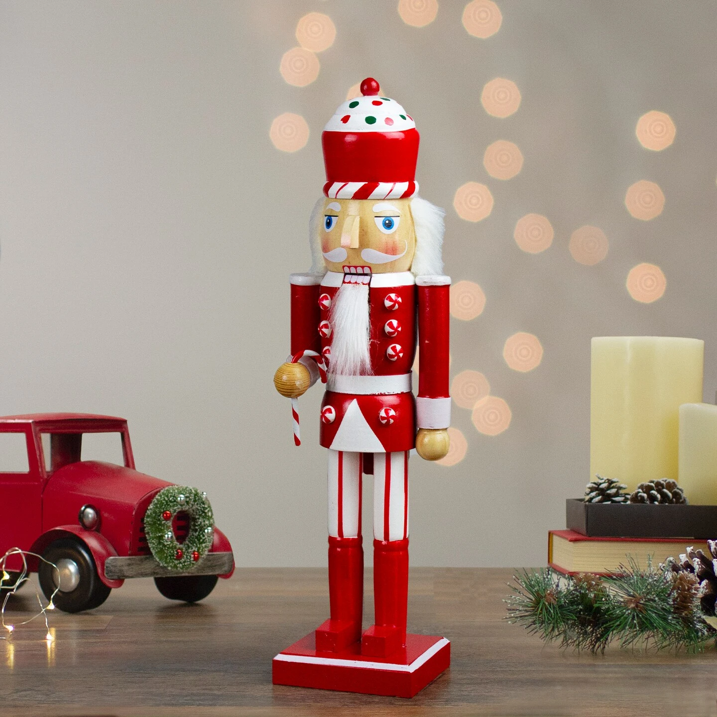 Northlight 14" Red And White Wooden Candy Cane King Christmas Nutcracker 5 Northlight 14" Red And White Wooden Candy Cane King Christmas Nutcracker - Image 3