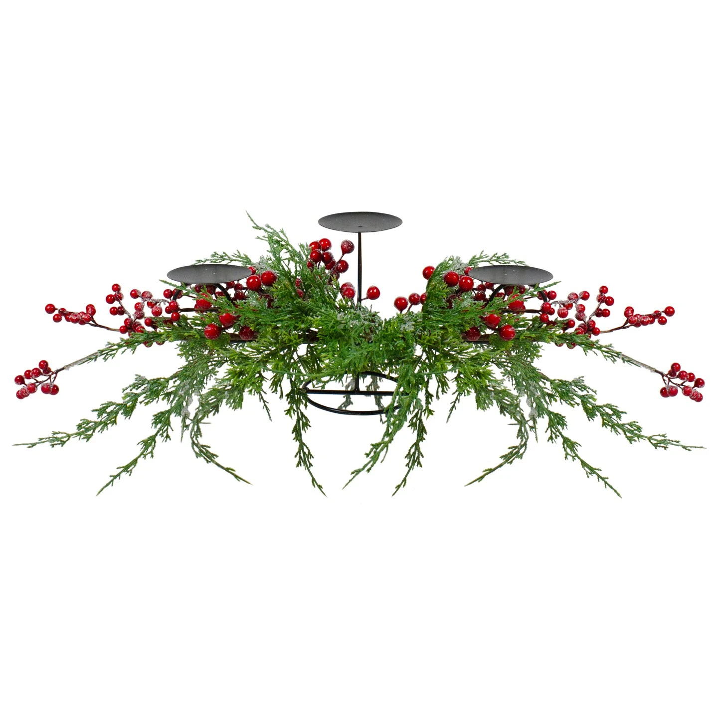 Northlight Frosted Berry And Foliage Triple Candle Holder Christmas Decoration - 32" Red 4 Northlight Frosted Berry And Foliage Triple Candle Holder Christmas Decoration - 32" Red - Image 2