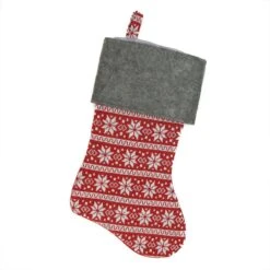 Northlight 19" Festive Red, White And Grey Poinsettia Style Snowflake Motif Sweater Knit Christmas Stocking -Northlight 500809745818272 2