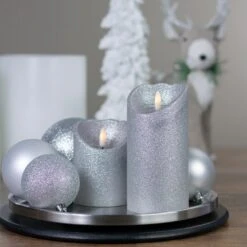 Northlight Lighted LED Flameless Flickering Pillar Christmas Candle - 6" - Silver -Northlight 500809750930080