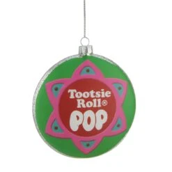 Northlight Round "Tootsie Roll POP" Christmas Disc Ornament - 4" - Green And Pink