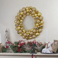 Northlight 3-Finish Shatterproof Ball Christmas Wreath - 24" - Vegas Gold - Unlit -Northlight 500810208109216