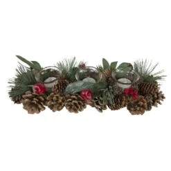 Northlight Glitter Pinecones And Red Berries Tealight Christmas Candle Holder - 15.25" -Northlight 500810264732320 2