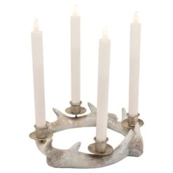 Northlight Antler Wreath Christmas Taper Candle Holder - 10.25" Beige 13 Northlight Antler Wreath Christmas Taper Candle Holder - 10.25" Beige -Northlight 501310321053872