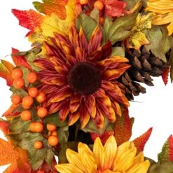 Northlight Sunflower And Pine Cone Artificial Thanksgiving Wreath - 24" Orange -Northlight 502057562549680