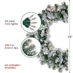 Northlight Pre-Lit Flocked Snow White Artificial Christmas Wreath, 24-Inch, Clear Lights -Northlight 505799071803344