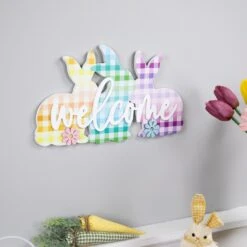 Northlight Gingham Bunnies Welcome Easter Wall Sign - 13.75" Multi 13 Northlight Gingham Bunnies Welcome Easter Wall Sign - 13.75" Multi -Northlight 506022919229968