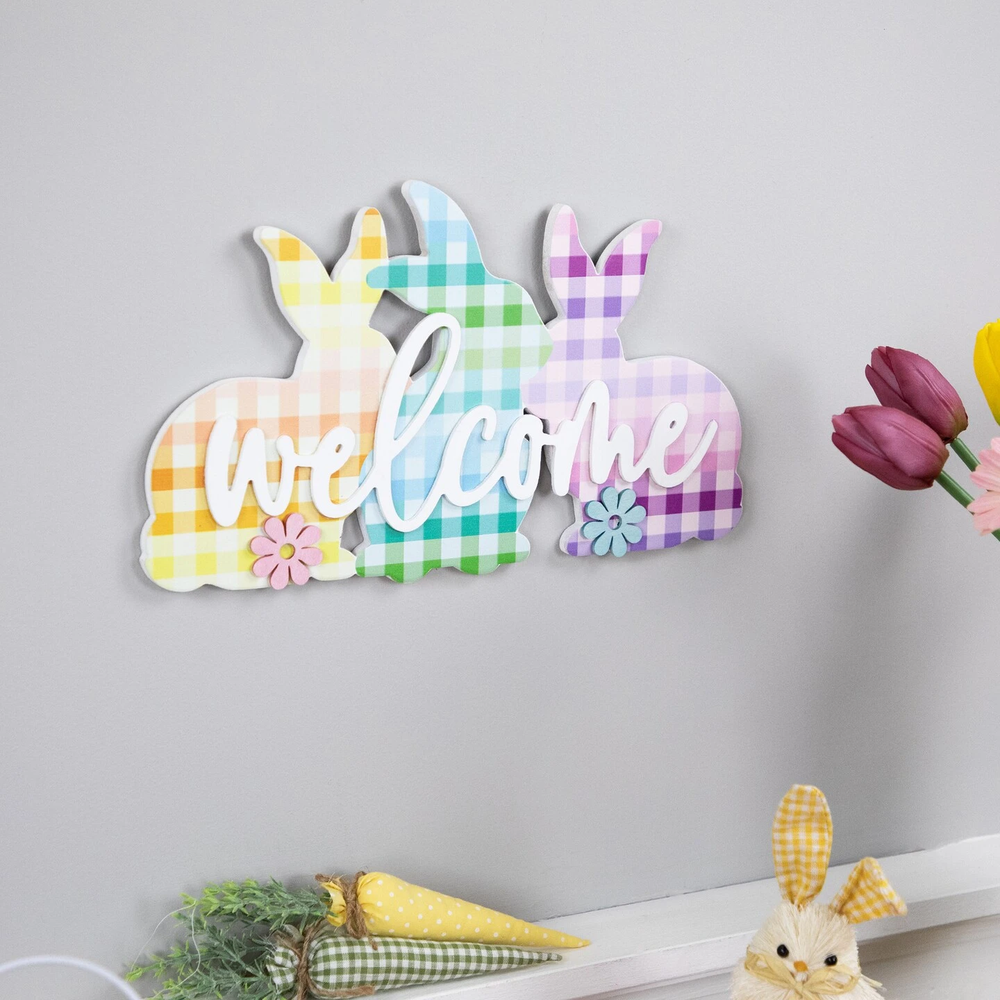 Northlight Gingham Bunnies Welcome Easter Wall Sign - 13.75" Multi 6 Northlight Gingham Bunnies Welcome Easter Wall Sign - 13.75" Multi - Image 4