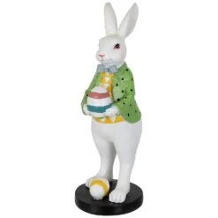 Northlight Rabbit Holding Easter Egg Outdoor Garden Statue - 11.5" - White Multi -Northlight 506024205194256